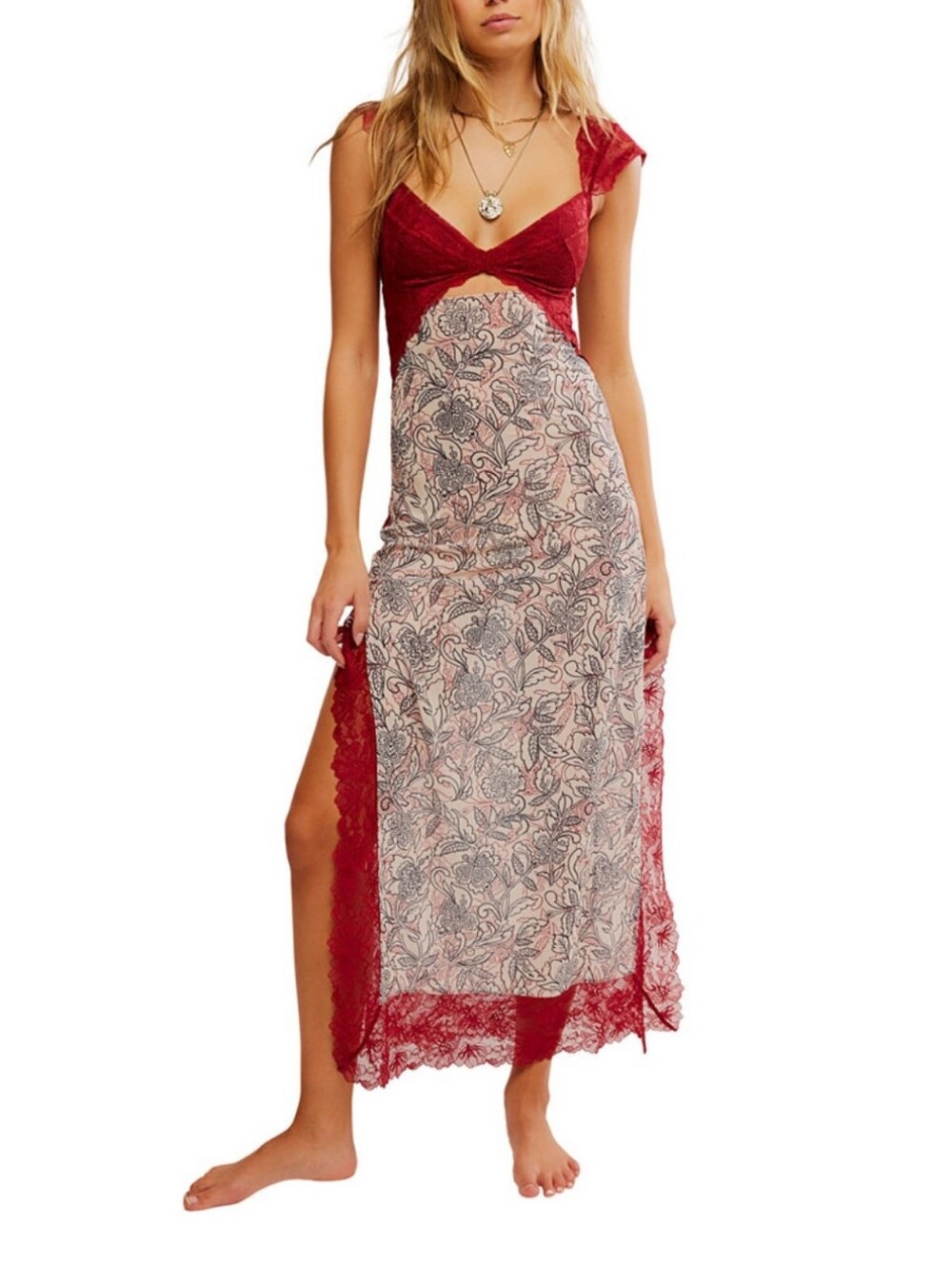 Revolve x Intimately FP Suddenly Fine Maxi Slip Dress, Red Birch Combo, NWT, S